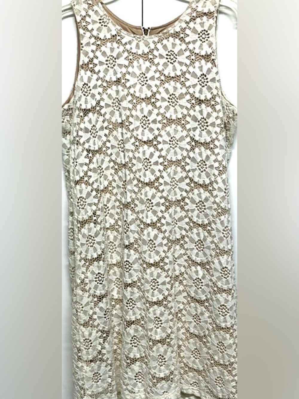 Ronni Nicole Lace Overlay Dress Cream Tan Sleeveless Sheath Timeless Formal